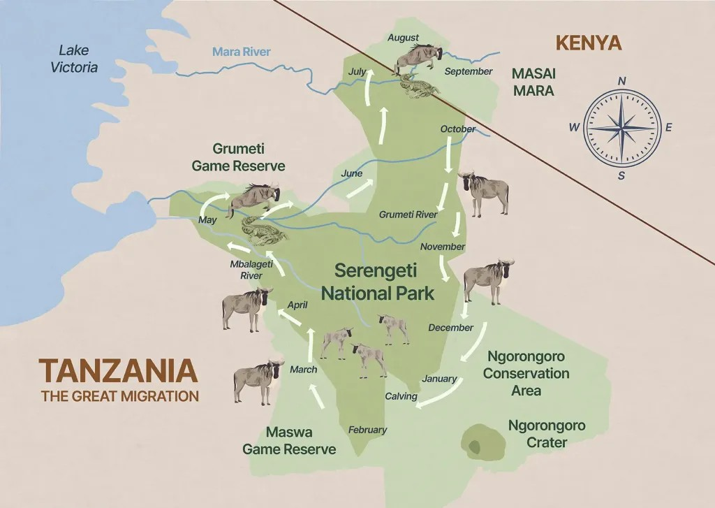 Masai Mara-Serengeti Wildebeest Migration Map Masai Mara-Serengeti Wildebeest Migration Map