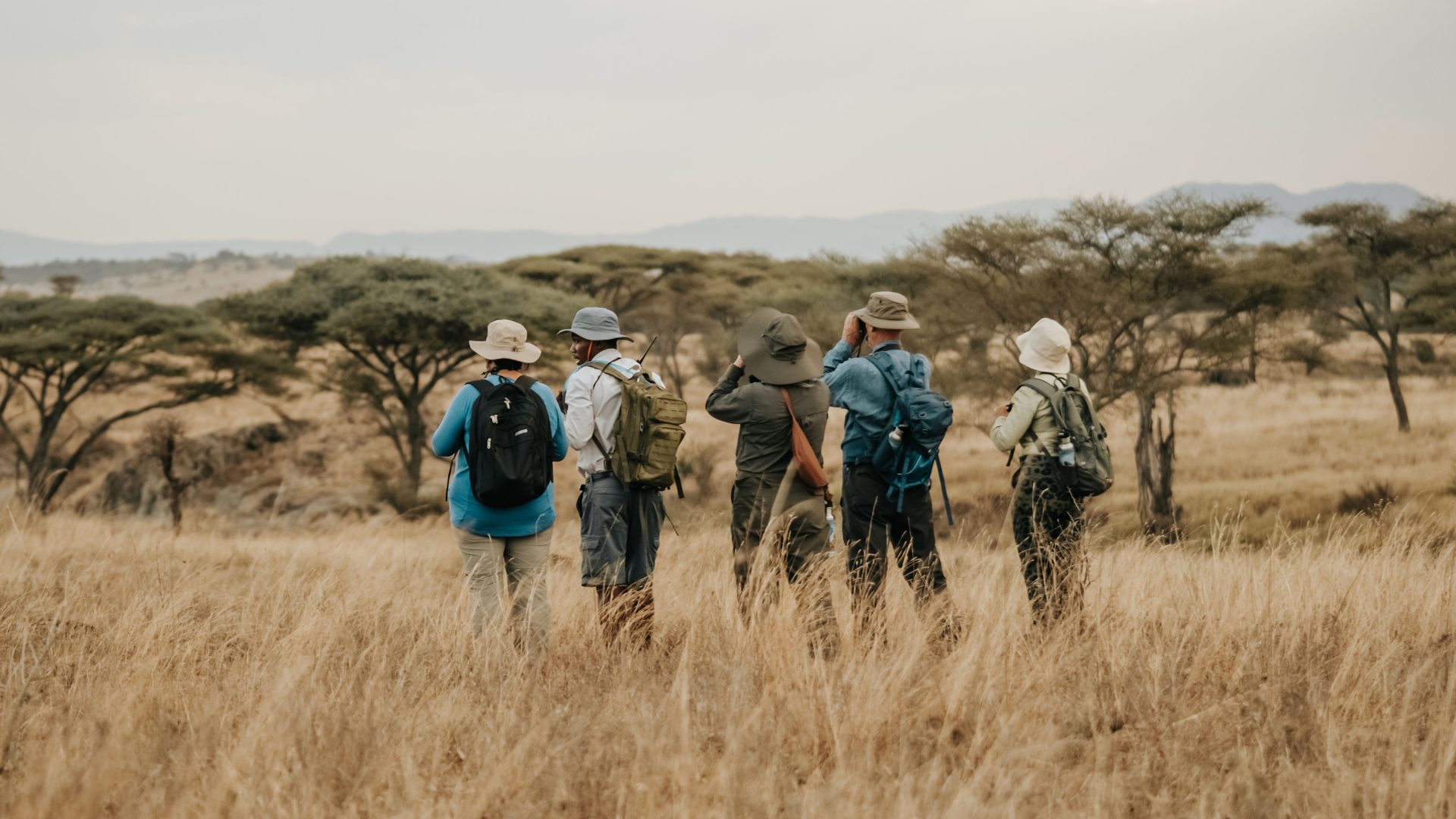 A group of tourists on their Serengeti walking expedition