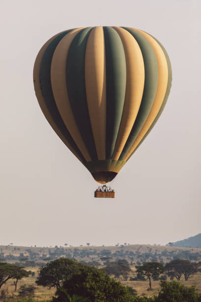 A hot air balloon is Seronera Valley in Serengeti Tanzania