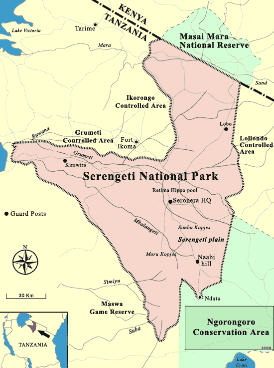 Serengeti safari areas map Serengeti safari areas map