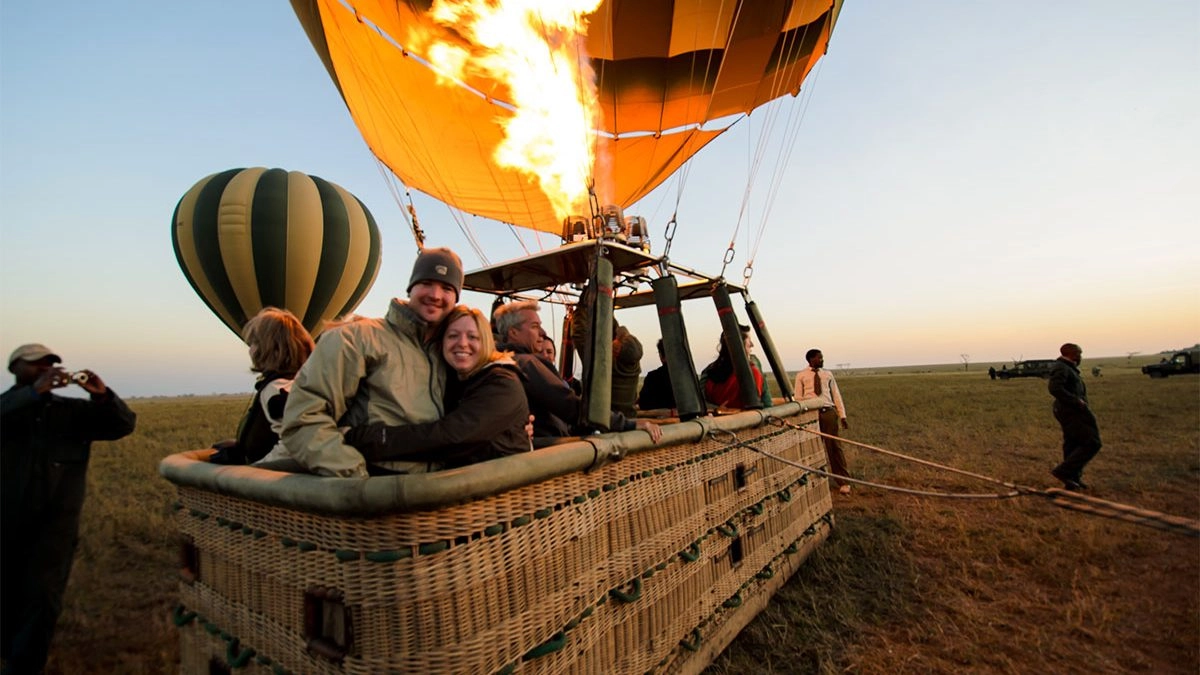 A couple on a hot air balloon in Serengeti