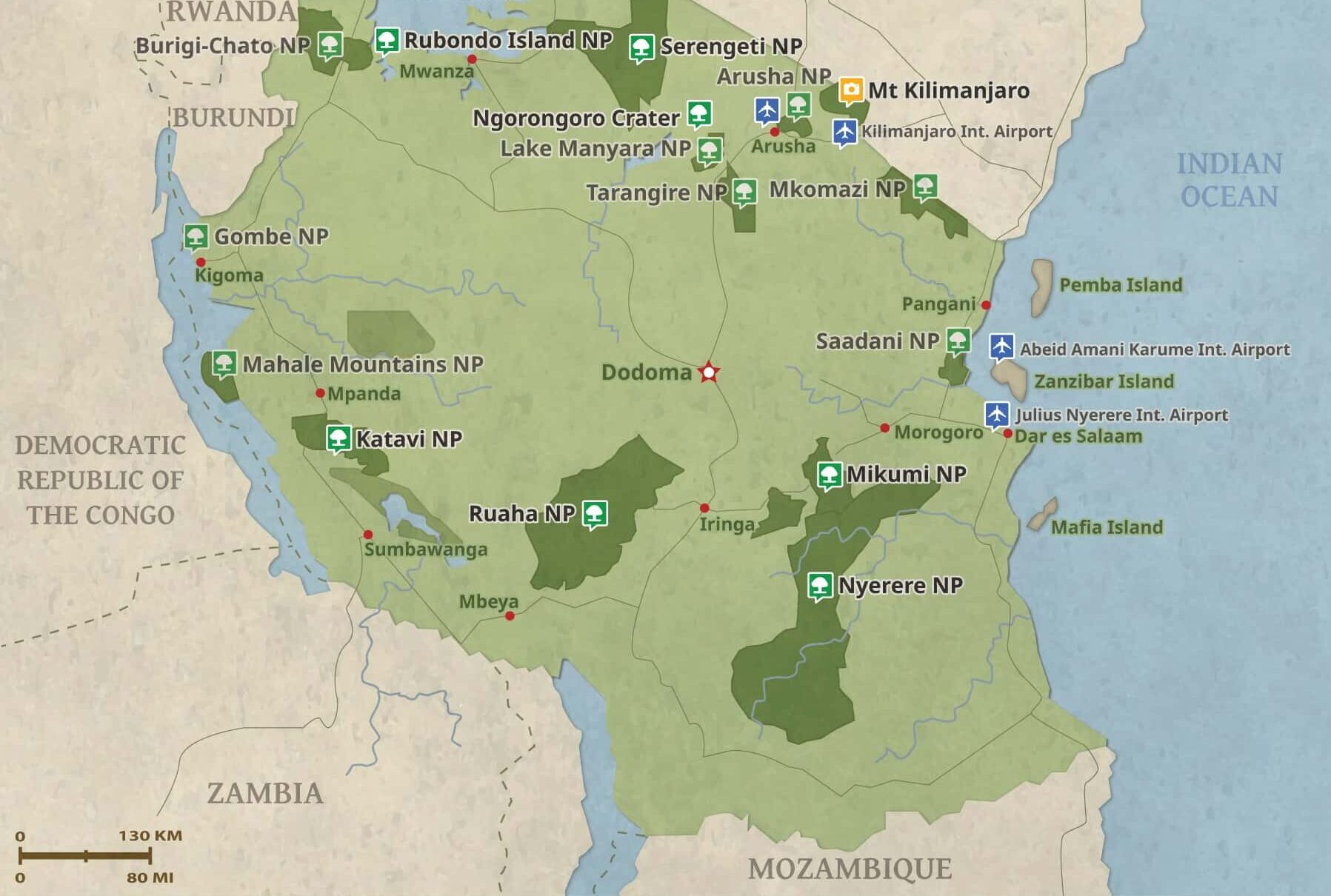 The Tanzania National Parks map